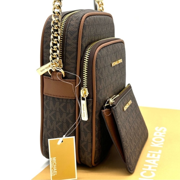 Michael Kors Medium NS Chain Xbody Bag & Small TZ Coinpouch w/ID Brown/Gold - Picture 4 of 12